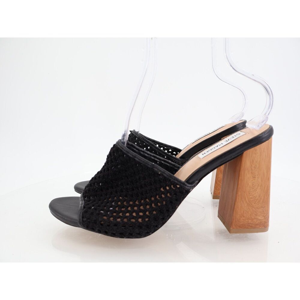 Steve Madden Cataleya Block Heel Sandal Size 11M Crochet Mule Slip On Shoe Black - Picture 4 of 11